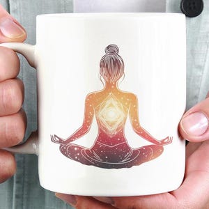 Woman In Meditation, Chakra Cup, Space Theme Gift For Her, Yoga Mindfulness Mug, Spiritual Zen Gift, Unique Tea Cup, Energy Healing Decor