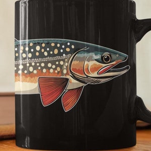 Brook Trout Black Ceramic Fishing Coffee Mug, Gift For Father&#39;s Day Mug, Outdoor Nature Camping Enthusiast, Wildlife Animal Theme Mug