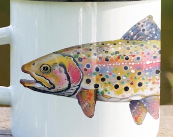 Rainbow Trout Enamel Camp Mug, Durable Steel Fly Fishing Adventure Cup