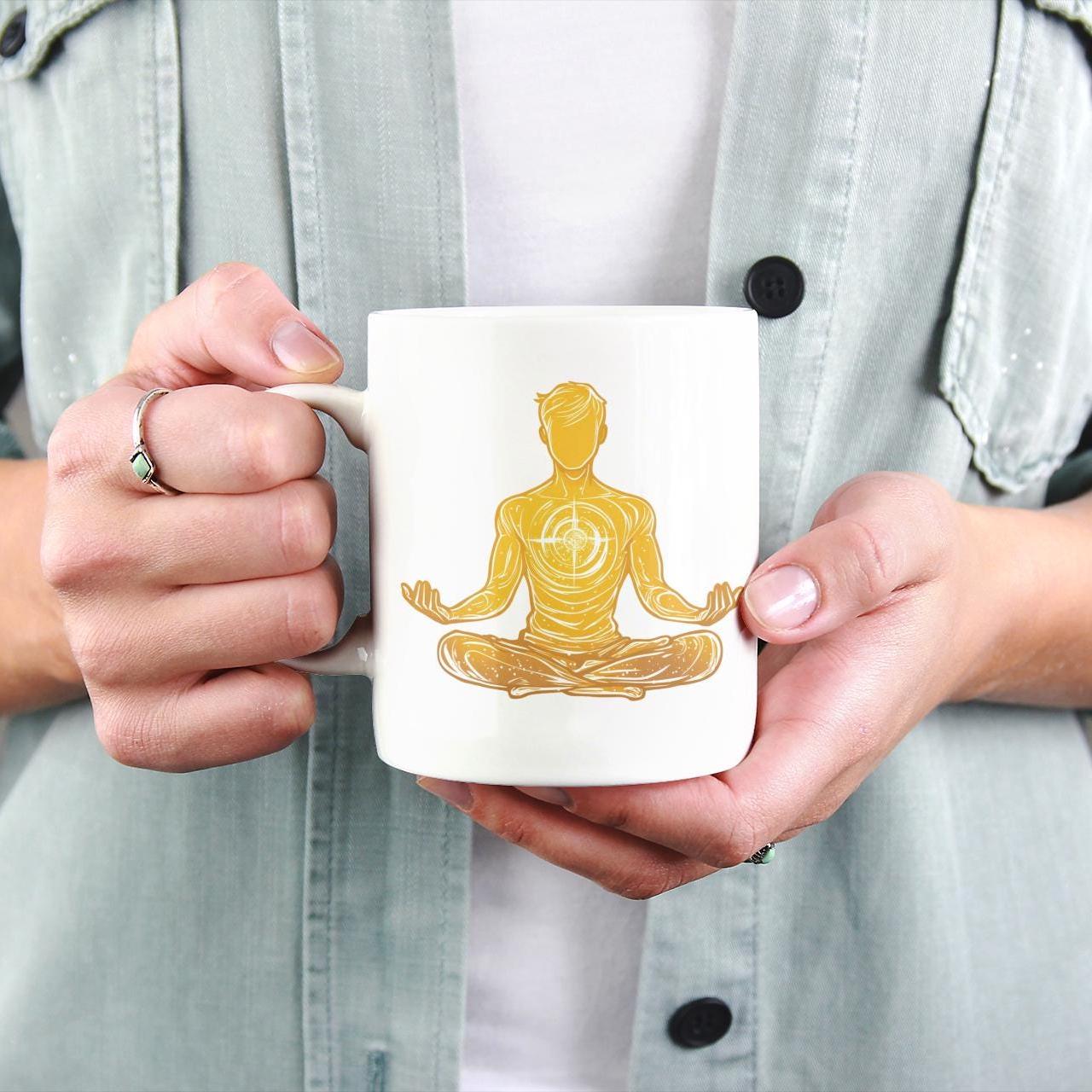 Man In Meditation, Solar Plexus Chakra, Space Theme Gift For Him, Yoga Mindfulness Mug, Spiritual Gift, Unique Tea Cup, Energy Healing Decor