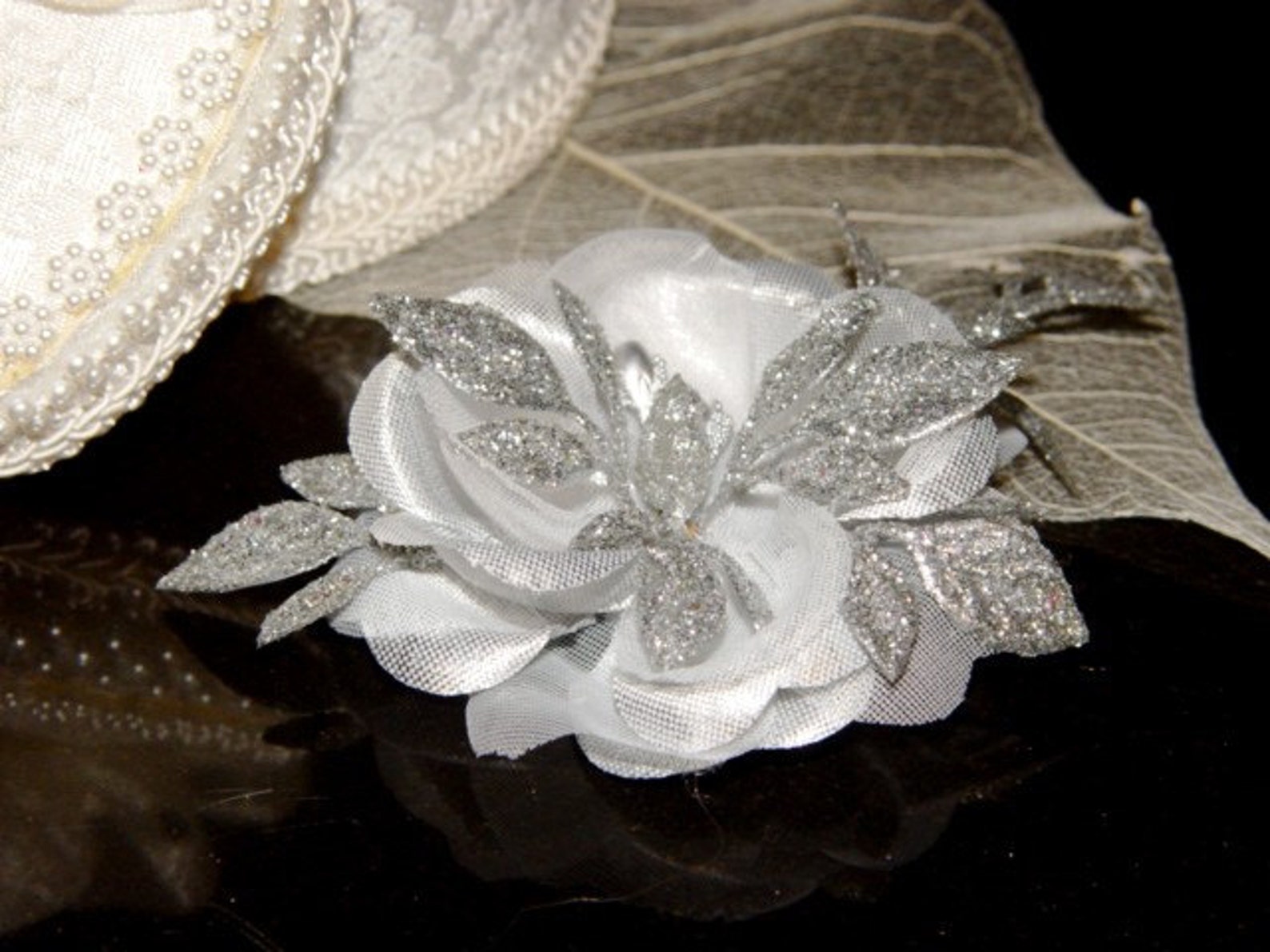 Sparkling Silver Silk Flower Hair Clip | Etsy