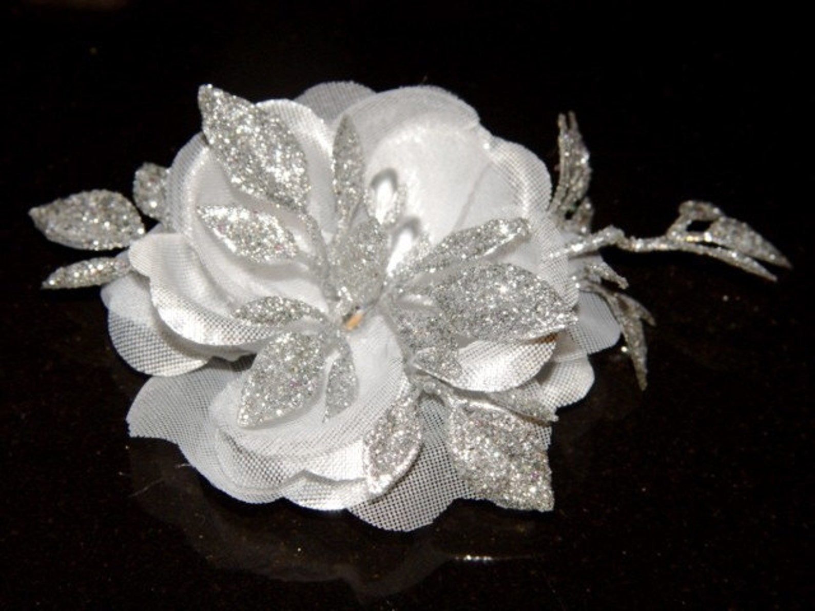 Sparkling Silver Silk Flower Hair Clip Etsy