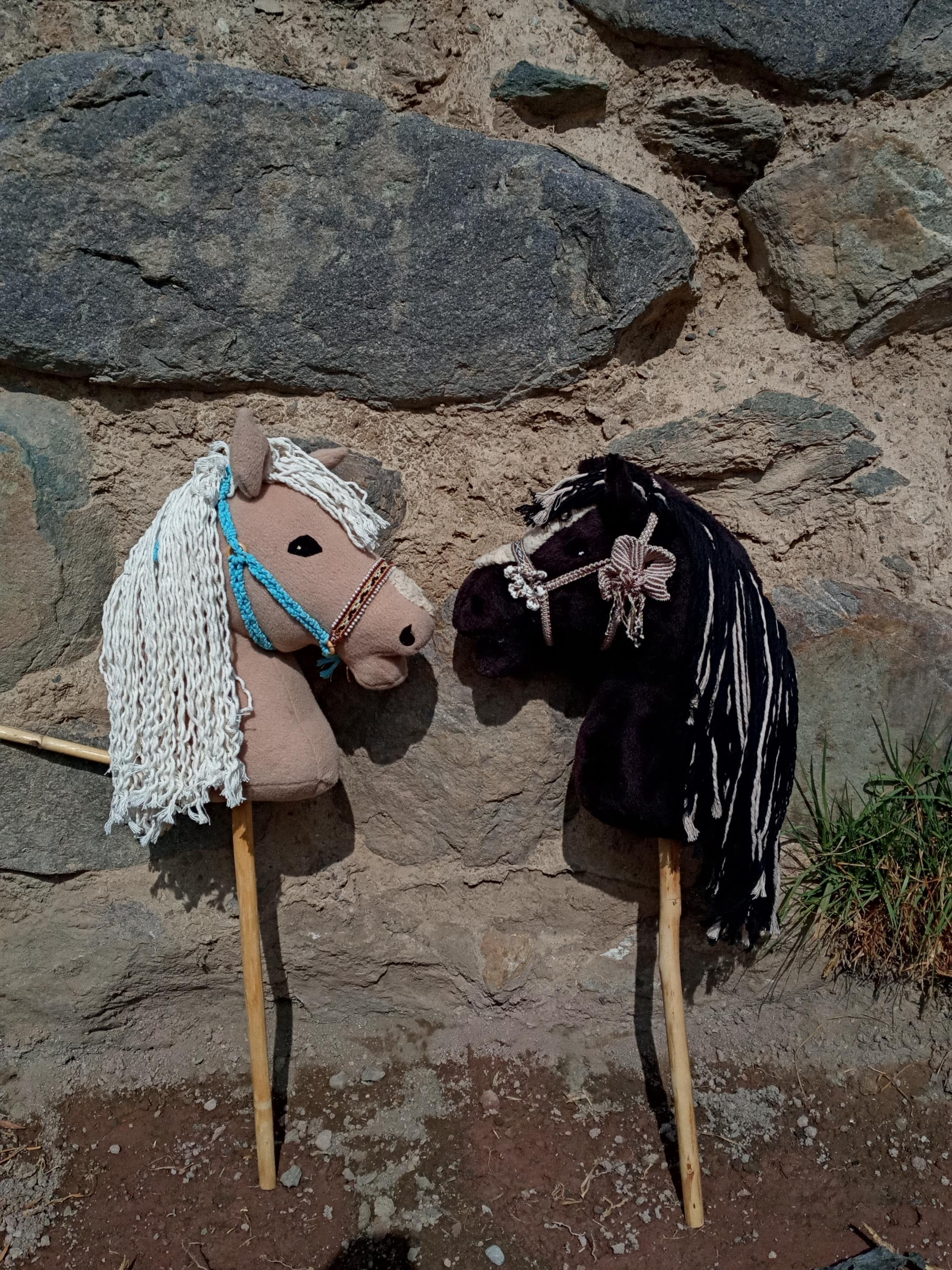 Stick Pony/hobby Horse With Macrame and Andean Textile Halter