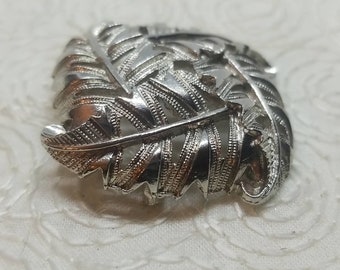 Lisner Leaves Brooch Pin Four Leafs Square Silver Vintage