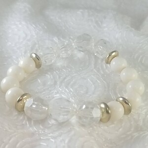 Stretch Clear Cream Beaded Gold Spacer Bracelet