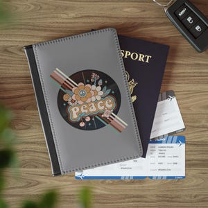 Étui pour passeport, organiseur de portefeuille pour voyageur paisible, cadeau d'envie de voyager, étui en cuir végétalien, accessoire bohème chic, vacances sereines