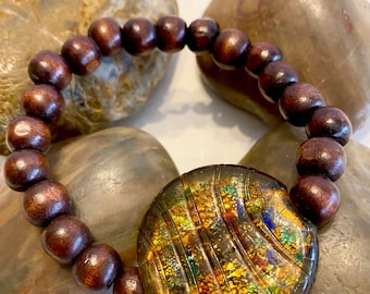 Natural Wood with added accent beads .. Beaded Bracelet