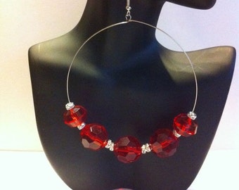 Red  Beaded hoop...Large and in Charge