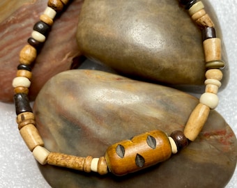 Natural Wood & Water Buffalo Bone Beads Bracelet(Men)
