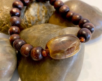 Natural Wood with added accent beads .. Beaded Bracelet