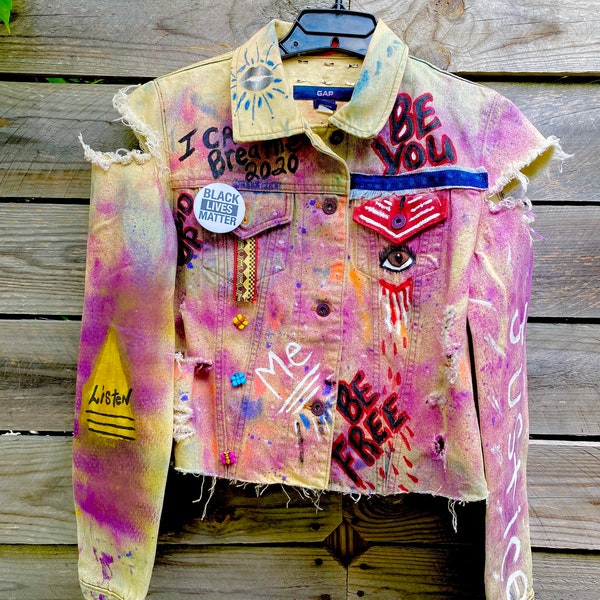 Custom hand painted Cropped Jean Jacket