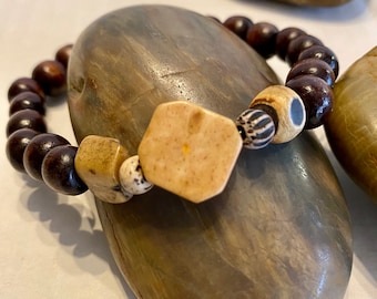 Natural Wood & Horn Beads Bracelet(Men)