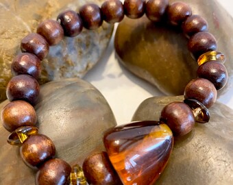 Natural Wood with added accent beads .. Beaded Bracelet