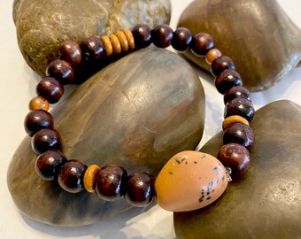 Natural Wood with added accent beads .. Beaded Bracelet