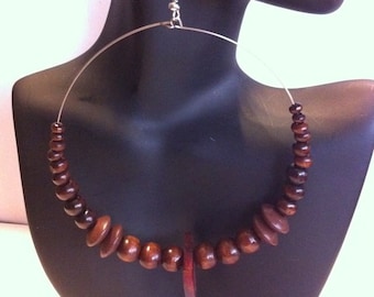 Tribal Hoop Earrings: African Inspired Wooden Beads