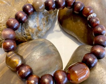 Natural Wood with added accent beads .. Beaded Bracelet