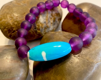 Sea glass Beaded Bracelet..with focal bead