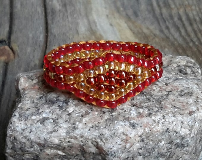 Autumn Red Crystal Honey Gold Ginger Fall Autumn Boho Bead Ring Hypoallergenic Custom