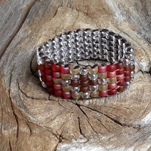 Southwestern Native Earthy Brown Maize Rainbow Beaded Band Ring Handsewn Custom Hypoallergenic image 4