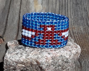 Patriotic Native American Style Eagle Bird Bead Ring Red White and Blue Unisex 4th of July Hypoallergenic