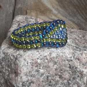 Handmade Cobalt Blue Chartreuse Hippie Minimalist Tribal Boho Bead Band Ring Pinky Nickel Free image 3