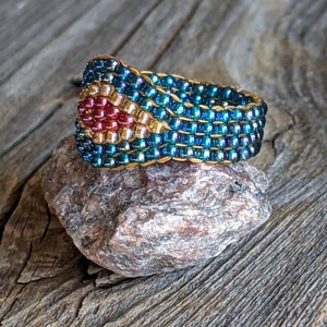 Rainbow Teal Crystal Honey Gold Royal Plum Southwestern Hippie Boho Native Bead Ring Chunky Jewelry Hypoallergenic image 3