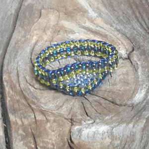 Handmade Cobalt Blue Chartreuse Hippie Minimalist Tribal Boho Bead Band Ring Pinky Nickel Free image 4