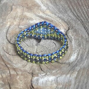Handmade Cobalt Blue Chartreuse Hippie Minimalist Tribal Boho Bead Band Ring Pinky Nickel Free image 5