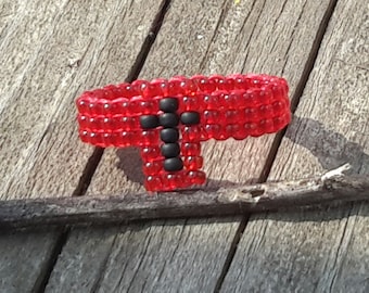 Religious Symbol Red and Frosted Black Cross Hypoallergenic Bead Ring Custom Sizes