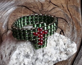 Velvet Shimmer Green Royal Plum Red Cross Religious Symbol Bead Ring Custom Sizes Hypoallergenic