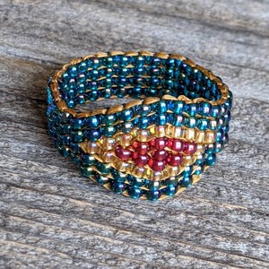 Rainbow Teal Crystal Honey Gold Royal Plum Southwestern Hippie Boho Native Bead Ring Chunky Jewelry Hypoallergenic image 6