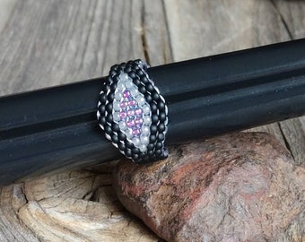 Handsewn Frosted Matte Black Grey Gray Opal Hyacinth Pink Southwestern Hippie Goth Bead Ring Hypoallergenic Nickel Free Custom Orders