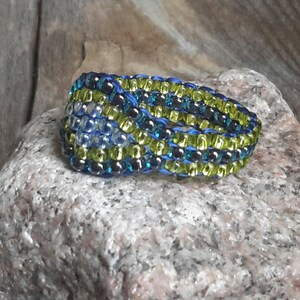 Handmade Cobalt Blue Chartreuse Hippie Minimalist Tribal Boho Bead Band Ring Pinky Nickel Free image 2