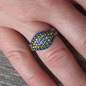 Handmade Cobalt Blue Chartreuse Hippie Minimalist Tribal Boho Bead Band Ring Pinky Nickel Free image 7