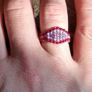 Handsewn Frosted Lavender Heather Mauve Red Southwestern Hippie Love Bead Ring Hypoallergenic Nickel Free Custom Orders image 6