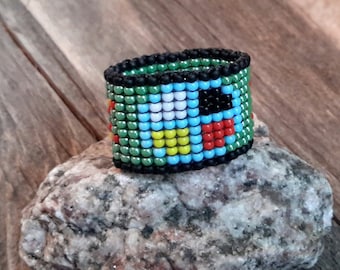 Native American Medicine Wheel Handmade Mens Jade Bead Ring Custom Size