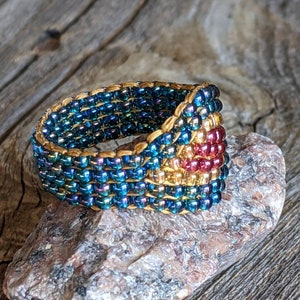 Rainbow Teal Crystal Honey Gold Royal Plum Southwestern Hippie Boho Native Bead Ring Chunky Jewelry Hypoallergenic image 5