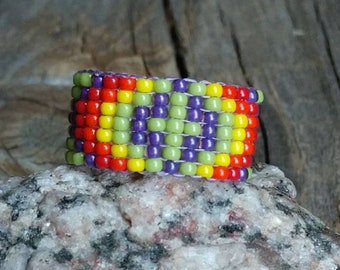 Hippie Native American Green Red Orange Yellow Royal Purple Rainbow Cross Hypoallergenic Beaded Ring Tribal Unisex Custom Orders