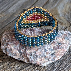 Rainbow Teal Crystal Honey Gold Royal Plum Southwestern Hippie Boho Native Bead Ring Chunky Jewelry Hypoallergenic image 4