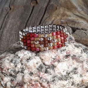 Southwestern Native Earthy Brown Maize Rainbow Beaded Band Ring Handsewn Custom Hypoallergenic image 1