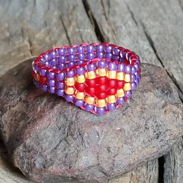 Handsewn Frosted Autumn Burnt Orange Red Royal Purple Southwestern Hippie Bead Ring Hypoallergenic Nickel Free Custom Orders