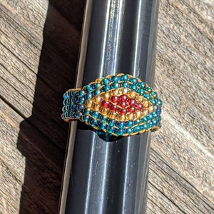 Rainbow Teal Crystal Honey Gold Royal Plum Southwestern Hippie Boho Native Bead Ring Chunky Jewelry Hypoallergenic image 7