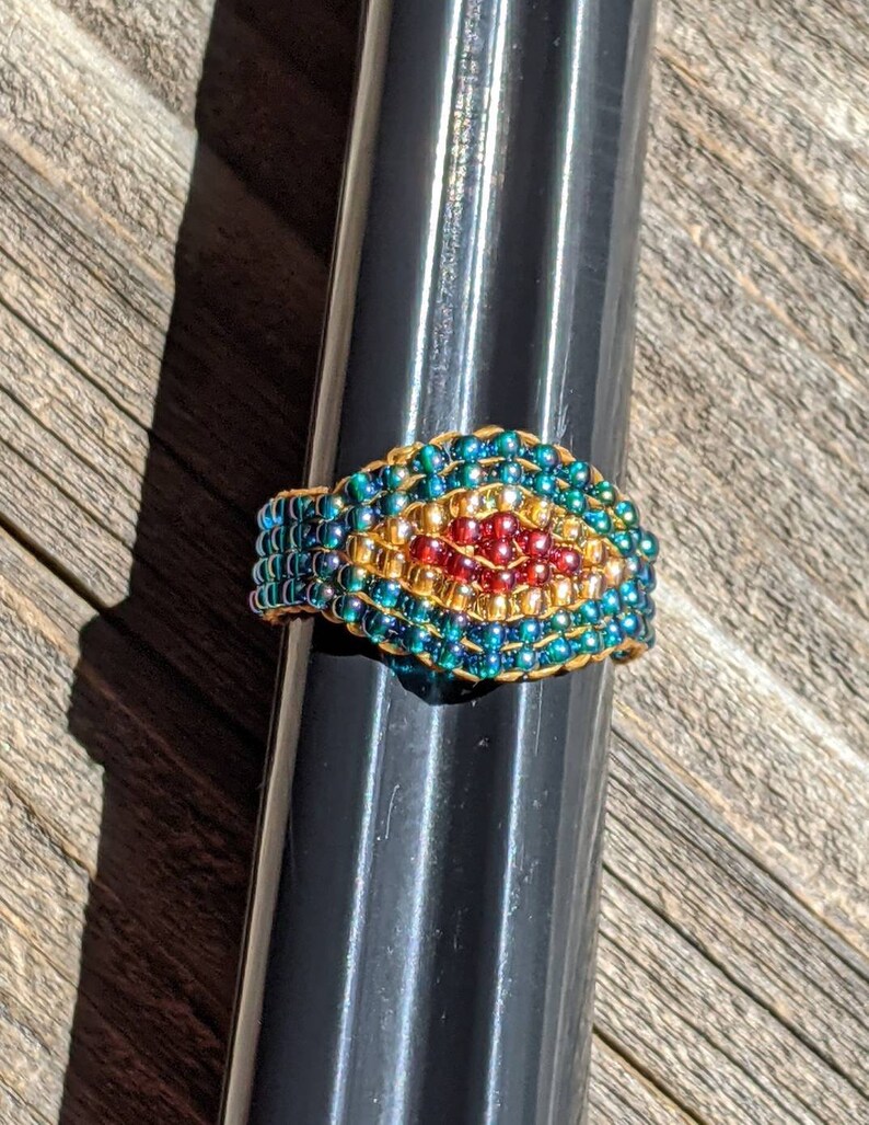 Rainbow Teal Crystal Honey Gold Royal Plum Southwestern Hippie Boho Native Bead Ring Chunky Jewelry Hypoallergenic image 7