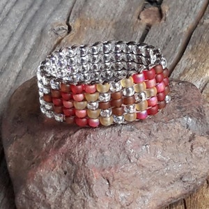 Southwestern Native Earthy Brown Maize Rainbow Beaded Band Ring Handsewn Custom Hypoallergenic image 2