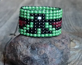 Jade Green Native American Style Eagle Bird Symbol Bead Ring Hypoallergenic Custom Colors Hippie Boho