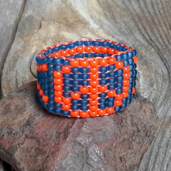 Peace Symbol Frosted Blue Orange Bead Band Ring Hippie Custom Colors Hypoallergenic