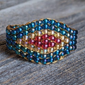 Rainbow Teal Crystal Honey Gold Royal Plum Southwestern Hippie Boho Native Bead Ring Chunky Jewelry Hypoallergenic image 2