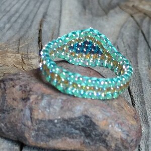 Sea Mist Aquamarine Green Cobalt Blue Crystal Honey Gold Hippie Bead Ring Hypoallergenic Nickel Free Custom Orders afbeelding 5