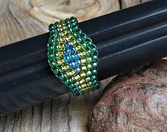 Emerald Christmas Green Citron Chartreuse Opal Capri Blue Southwestern Hippie Boho Bead Ring Chunky Hypoallergenic Nickel Free Custom Orders