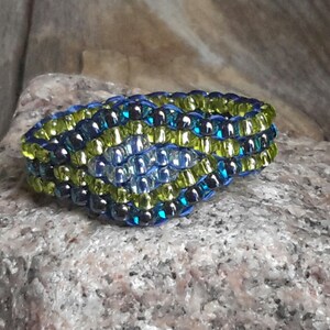 Handmade Cobalt Blue Chartreuse Hippie Minimalist Tribal Boho Bead Band Ring Pinky Nickel Free